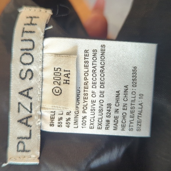 Vtg Plaza South Designer Black Linen Dress with Floral Embroidery & Jacket Sz 10 - Picture 7 of 9